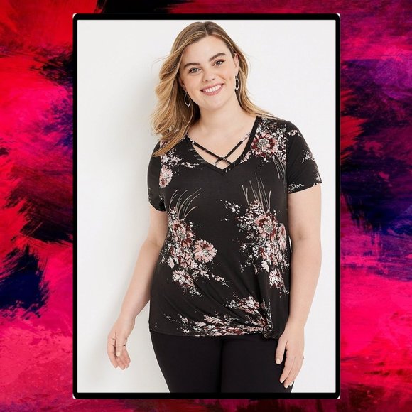 Maurice's Plus Size 24/7 Flawless Floral Knot Hem Tee 3X - Picture 2 of 11